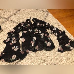 Nicholas Silk Blend Floral Ruffle Swiss Dot Blouse 0